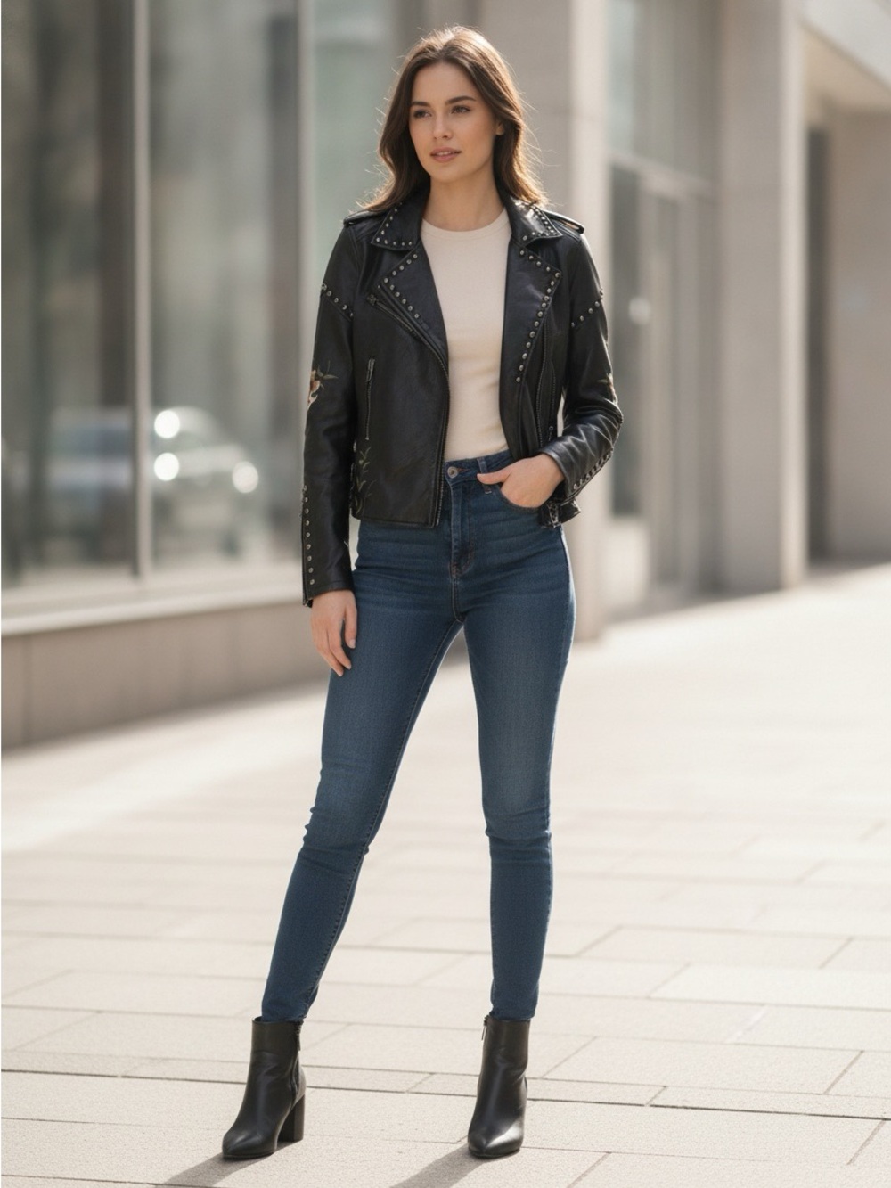 Blank NYC Black Floral Studded Moto Jacket - Picture 2 of 8